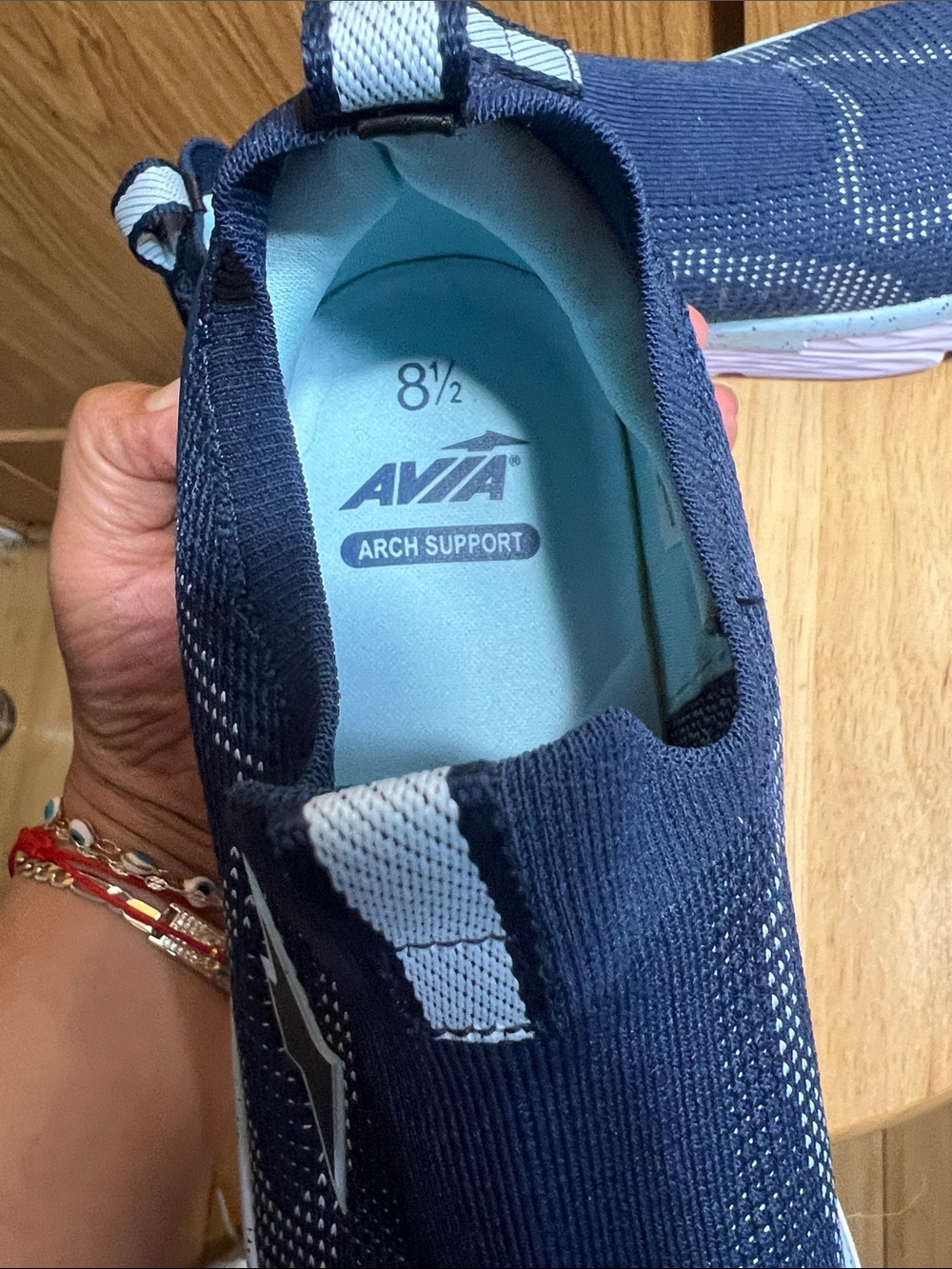 Avia Women's Slip-On Knit Athletic Sneakers in Navy and Light Blue - Picture 5 of 7
